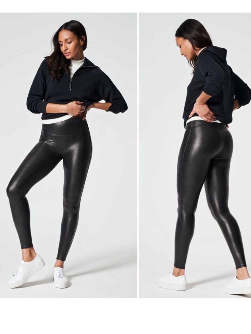SPANX Black Faux Leather High-Rise Activewear Performance Yoga Gym Leggings M